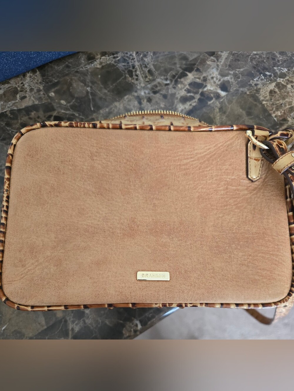 Brahmin Avery Crossbody Camera bag 6"x9" with Patterned Trim and Gold Plate